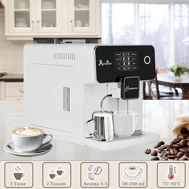 Acopino Cremona Kaffeevollautomat, 1,7 l, Milchsystem, weiß – Bild 2