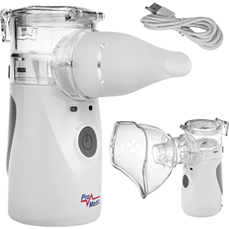 ProMedix PR-835 Tragbarer Inhalationsgerät für Kinder und Erwachsene Geräuscharmer Inhalator Vernebler Zwei Masken Mundstück Vernebler-Set USB/Batteriebetrieb Kompakt – Bild 2