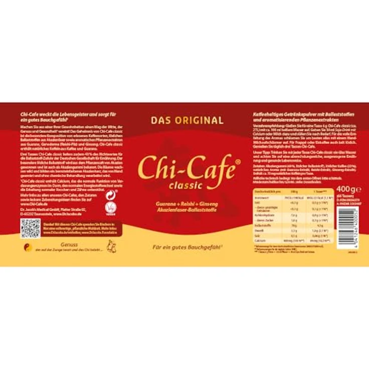 Dr. Jacob's Chi-Cafe Pulver, 400 g, gesunde Kaffee-Alternative mit Akazienfaser, Guarana, Ginseng und Reishi-Pilz, vegan – Bild 2