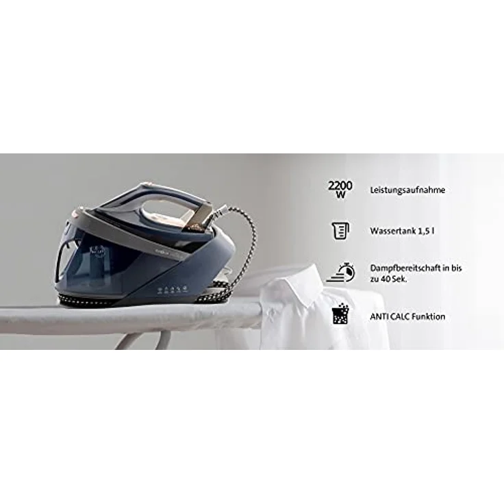 ETA ETA129090000 Steamio Dampfbügelstation, 2200 W, 5,5 Bar, Dampf 120 g-min, Eloxium Premium Bügelsohle, Tank 1,5 l, Anti-Kalk, blau – Bild 2