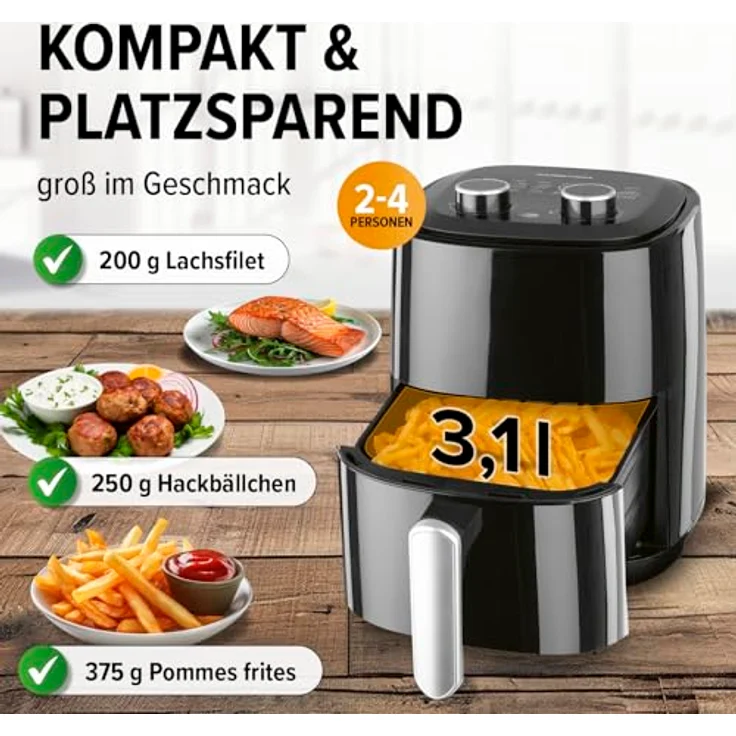 GOURMETmaxx Heißluftfritteuse 3,1L | Airfryer mit 1350 W, 60-Minuten-Timer und 6 Funktionen – energiesparend, geruchsarm, nahezu ohne Öl frittieren – Bild 4