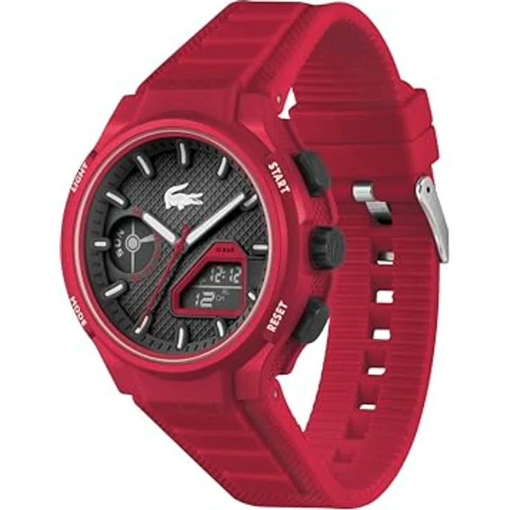 Lacoste LC33 Analoge-Digitale Multifunktions-Quarzuhr für Herren, Rotes Silikonarmband, 44 mm Gehäuse, 10ATM wasserdicht, Funktionen: Chronograph, Wecker, Kalender – Bild 3