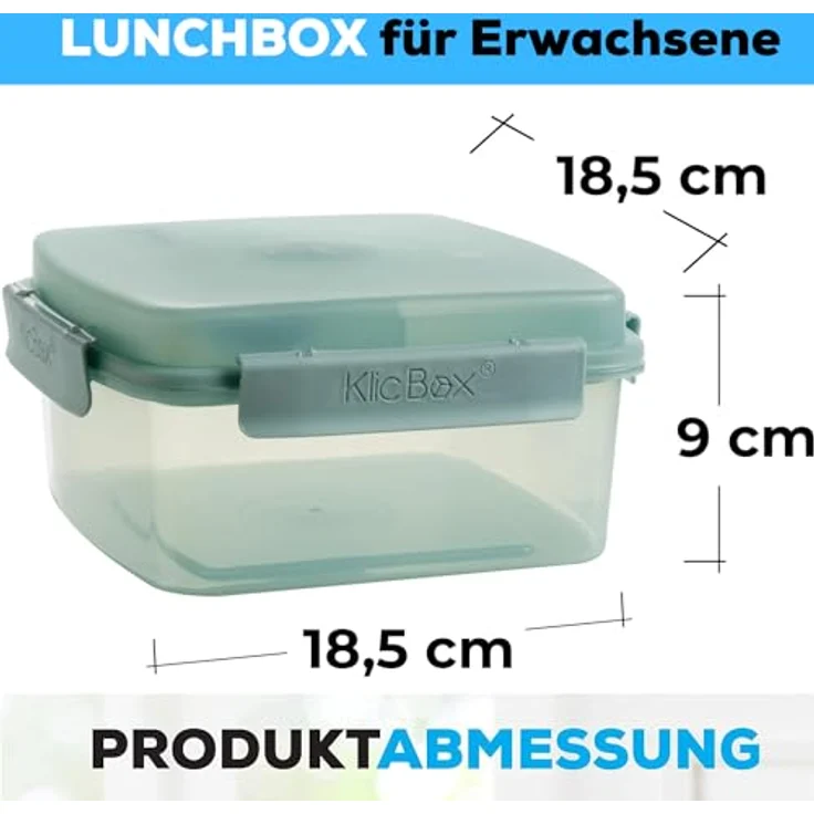 2friends Lunchbox Erwachsene 3er Set mit Besteck und Dressingbehälter, Salatbox to go, Essensbox mit Click-Verschluss, Transparent/Grau/Grün, BPA frei, 9x18.5x18.5 cm – Bild 2