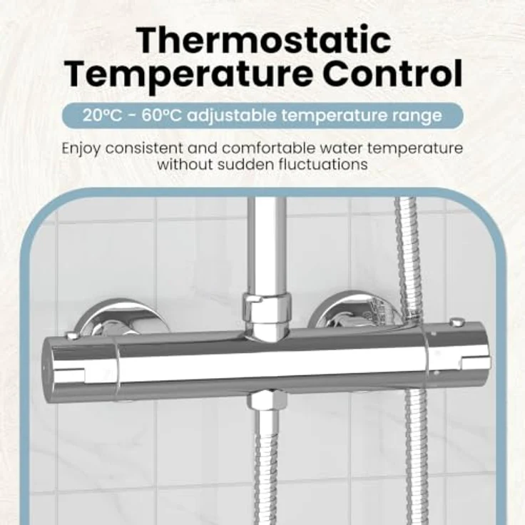 vidaXL Thermostatischer Duschmischer Edelstahl 201, wandmontiert mit 38°C Sicherheitsverschluss, Silber, 27 x 8 x 6 cm – Bild 6