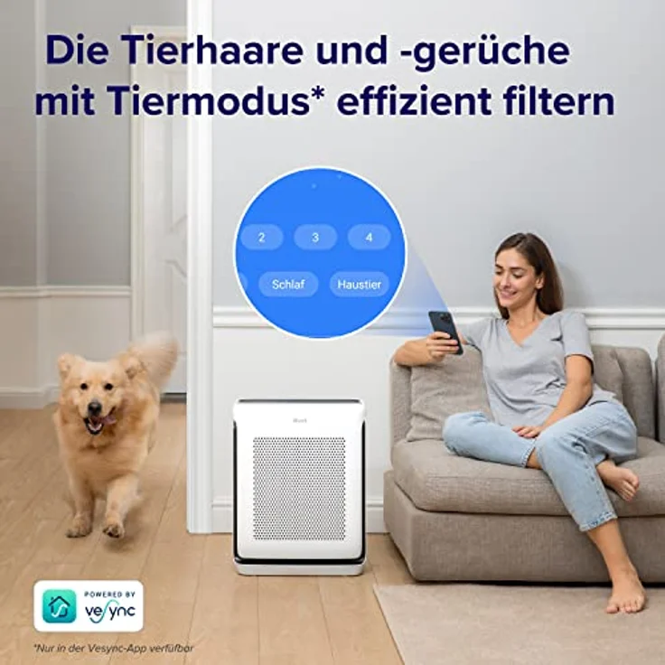 LEVOIT Luftreiniger Allergiker mit Tiermodus, CADR 416m³/h bis 87㎡ Racherzimmer Wohnung, Dualsensor&Waschbarer Vorfilter, H13 HEPA Luftfilter gegen 99,97% von Tierhaare&-gerüche Schimmel Pollen Staub – Bild 5
