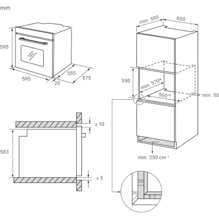 KKT KOLBE BO8015FB Pyrolyse Einbaubackofen 60 cm, 70L, Full-Black-Design, 3,2 kW, Pizzafunktion, Selbstreinigung, Umluft, Heißluft, 4-fach Wärmeschutzverglasung – Bild 8