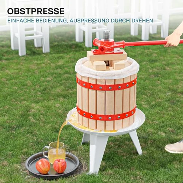 Wiltec 12L Obstpresse aus Buchenholz inkl. Presstuch, manuelle Weinpresse mit 240x270mm Korb, Apfelpresse Fruchtpresse für Obst Wein Maische, robuste Entsafter in Naturholzoptik – Bild 3