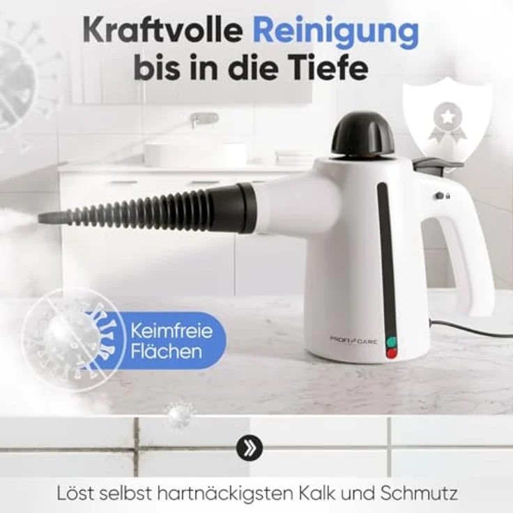 ProfiCare Dampfreiniger Handgerät PC DR 3145, 3,7 bar, 105°C, 1050W, mit 5m Kabel & 9-teiligem Zubehör, desinfiziert, entfettet, für Auto, Küche, Bad, Polster – Bild 2
