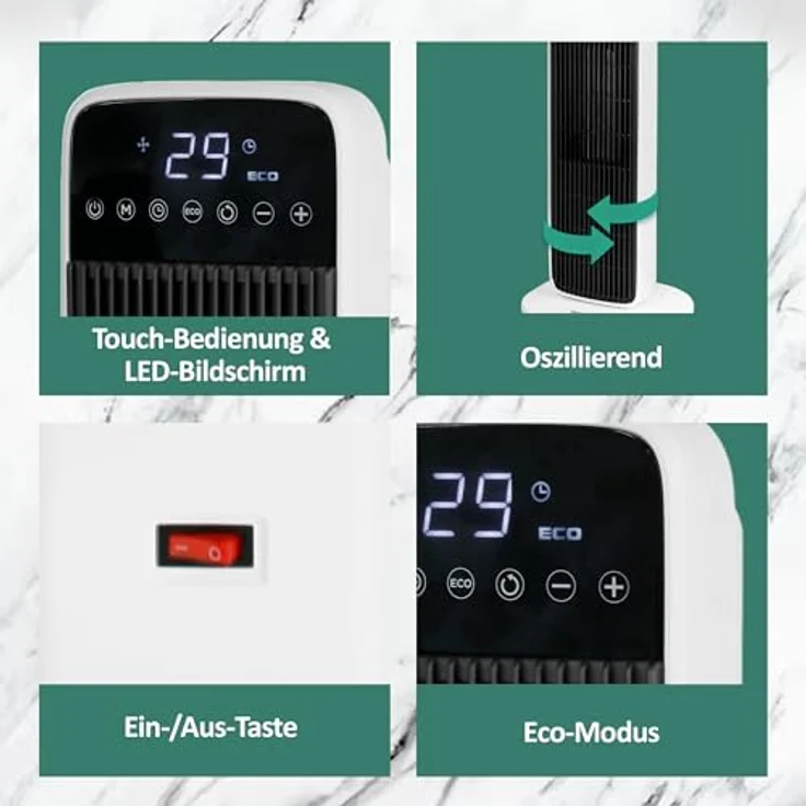 Emerio Keramik-Heizlüfter FH-132333, 2000W Heizleistung, 2 Heizstufen, schwarz, mit Thermostat und Fernbedienung – Bild 6