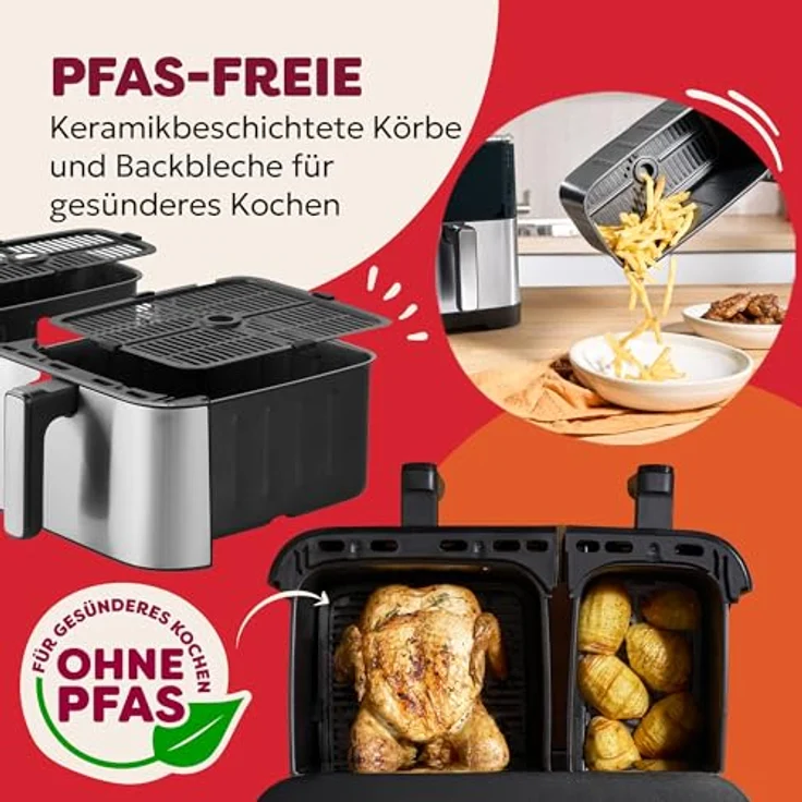 Instant Pot Vortex Dual Heißluftfritteuse, 11 l Edelstahl, Doppelgarbehälter, PFAS-frei, präzise Temperaturregelung – Bild 3