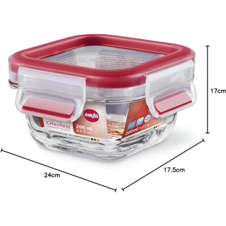 Emsa 54169 Clip & Close Glas Frischhaltedosen | 3er Set | 0,2+ 0,5+ 1,3 L | Rechteckig | 100 Prozent Dicht | Backofengeeignet | Mit Frische-Dichtung – Bild 11