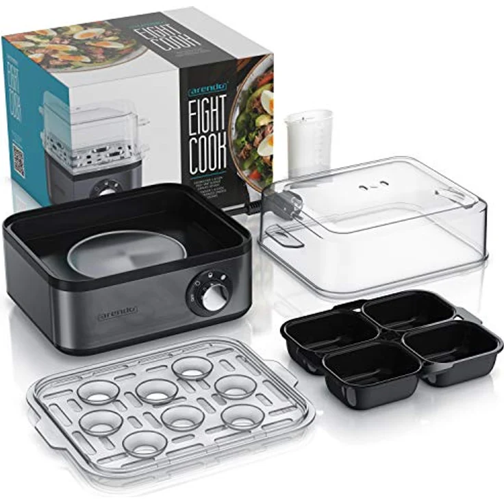 Arendo Eierkocher Edelstahl für 1 bis 8 Eier - Egg Cooker - 500 W ? Kontroll Leuchte ? Drehregler für drei Härtegrade - spülmaschinengeeignet | Cool Grey – Bild 8