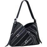 Desigual Fibonacci Buxton Schultertasche, 40 cm, Schwarz, mit Reißverschlussfach und mediumlangem Umhängeriemen