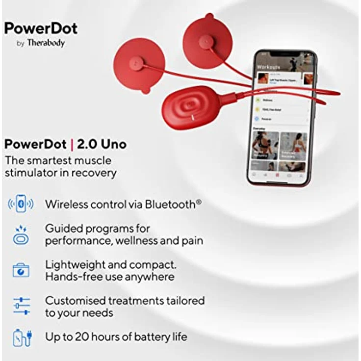 PowerDot 2.0 - Intelligenter elektrischer Muskelstimulator - TENS - UNO rot - App-gesteuerter kabelloser elektrischer Muskelstimulator - Erholung, Kraft, Schmerzen lindern – Bild 2
