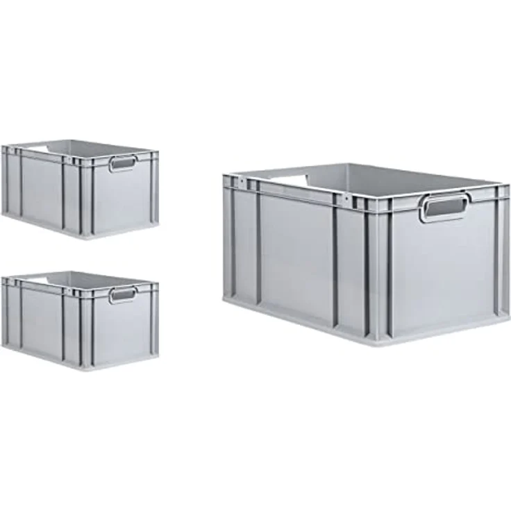 PROREGAL SuperSparSet 3x Eurobox NextGen Grip, Transportbox mit Scharnierdeckel und grünen Schiebeschnappverschlüssen, 65 L, Grau, HxBxT 32x40x60cm, lebensmittelecht und robust – Bild 3