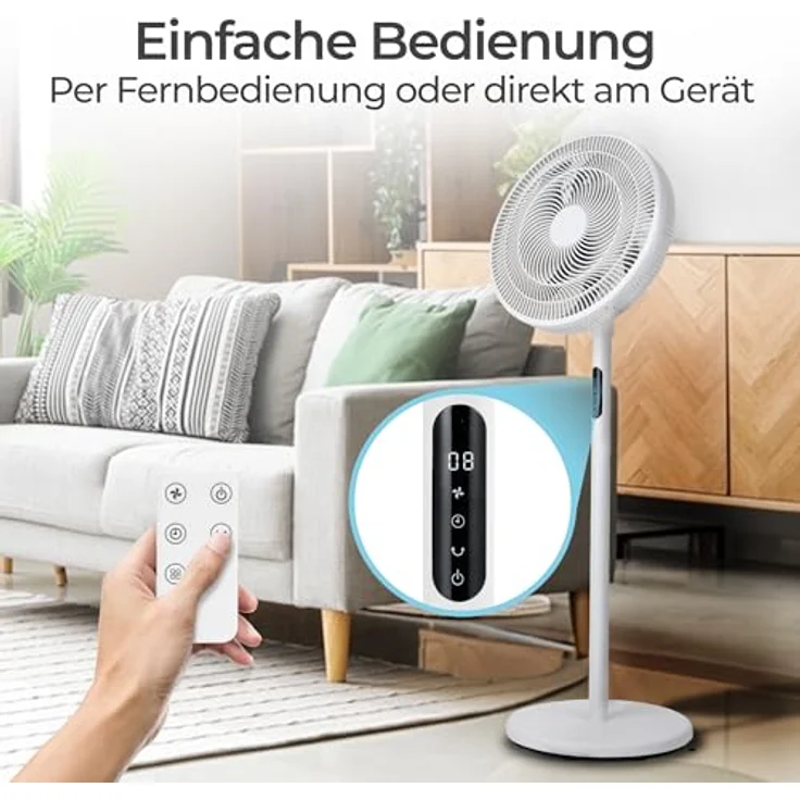 KLAMER Standventilator leise mit Fernbedienung, 12 Geschwindigkeiten, 3 Modi, 85° Oszillation, 8h Timer – Bild 5