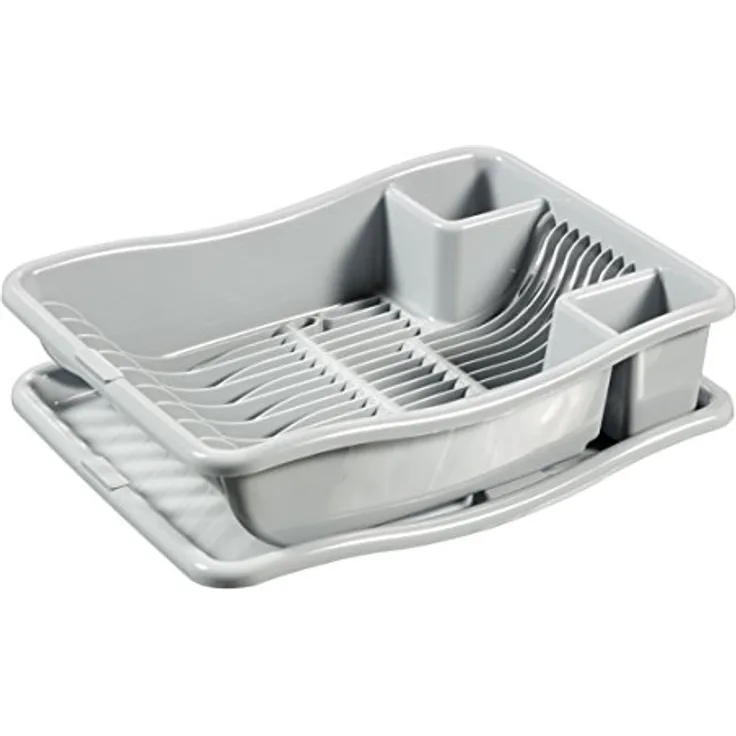 Curver 228565 Geschirr-Abtropfgitter + Tablett, klein, für 12 Teller, Kunststoff, grau, 29 x 10,5 x 39 cm