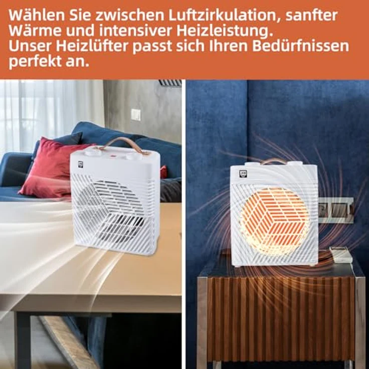 SHX Heizlüfter mit Thermostat 2000W SHXHL20ST | 2 Heizstufen | einstellbares Thermostat | Oszillationsfunktion | Überhitzungsschutz | tragbar | IPX2-zertifiziert | für Badezimmer geeignet, weiß – Bild 3