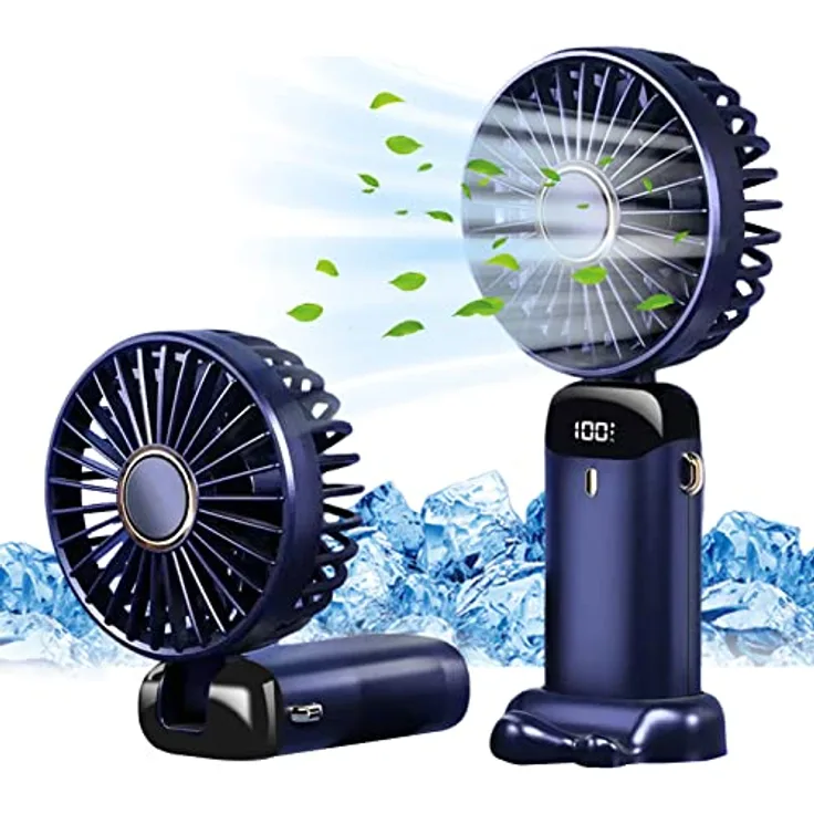 Jsdoin Tragbarer Mini Ventilator, Handventilator mit 5 Geschwindigkeitsstufen, USB-wiederaufladbar, Faltbar für Büro und Outdoor, dunkelblau