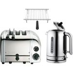 Dualit Set 3er Toaster und Wasserkocher 1,7 L, Retro Design, leise, mit Brötchenaufsatz und Zange - Dualit