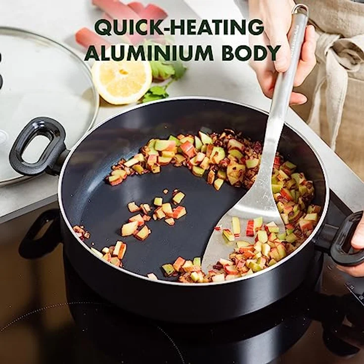 GreenPan Torino Gesunde antihaftbeschichtete Keramik 28cm/4,2 Liter Schmorpfanne mit Deckel, PFAS-frei, Induktion, Backofenfest bis 160°C, spülmaschinenfest, Schwarz – Bild 5