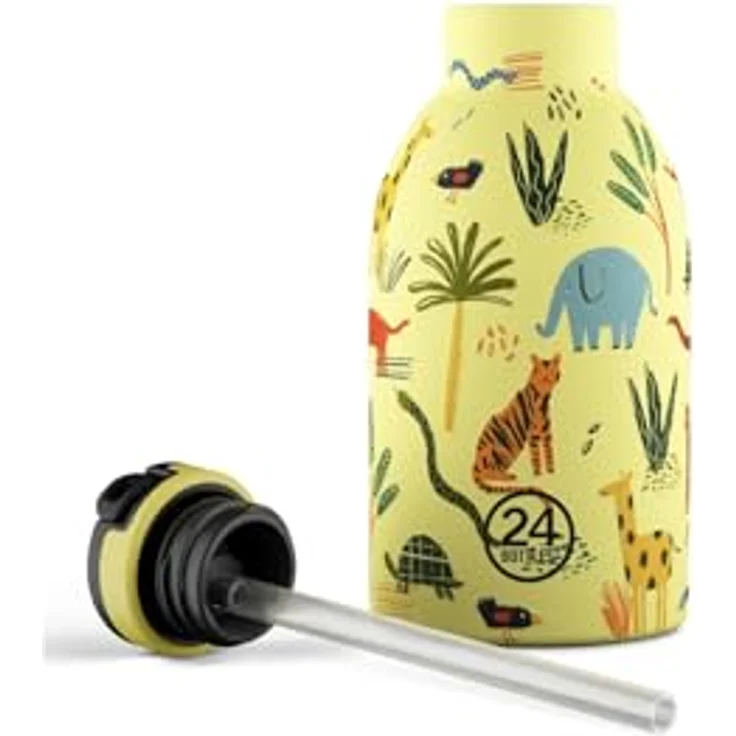 24 Bottles Kids Clima Bottle Jungle Friends, isolierte Trinkflasche aus Edelstahl, 330 ml, bunt mit Strohhalm für Kinder – Bild 4