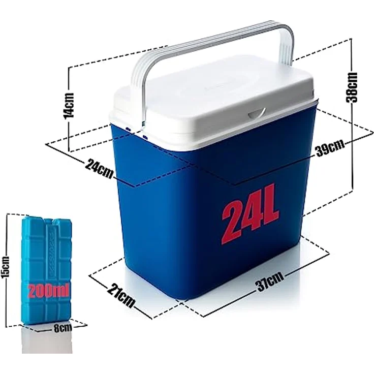 Passive Kühlbox 24 Liter,inkl. 6 Kühlakkus, bis zu 9 Std. Kühlung, blau, weiß – Bild 8
