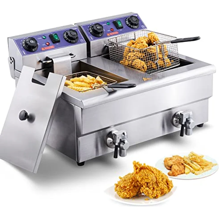 VEVOR Kommerzielle Elektrische Fritteuse, 24 L Fassungsvermögen, Fritteuse mit Doppeltem & Abnehmbarem Korb, 3000 W Edelstahl, Doppel-Fritteuse für Küche, Restaurant, Imbissstube usw. - Preisvergleich – Bild 1