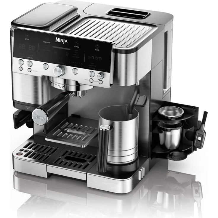 Ninja Luxe Premier 3-in-1-Kaffeemaschine mit Mahlwerk, Milchaufschäumer, Cold Brew & Espresso, 4 Programme, Silber, ES601EU – Bild 3