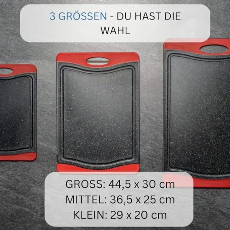 Westmark Kunststoff-Schneidbrett, 37 x 25,5 x 1,4 cm, Mit Saftrille, Granitoptik, Anthrazit-Rot, 6216224G – Bild 6