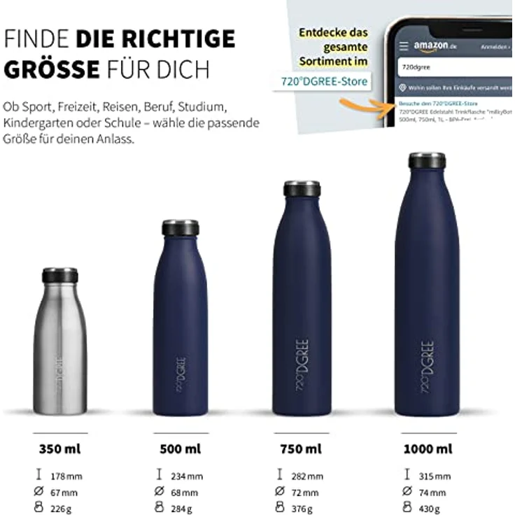 720°DGREE Edelstahl Trinkflasche “milkyBottle”, 750ml, BPA-Frei, Auslaufsicher, Kohlensäure geeignet, Thermosflasche für Sport, Uni, Schule, Outdoor und Camping – Bild 3