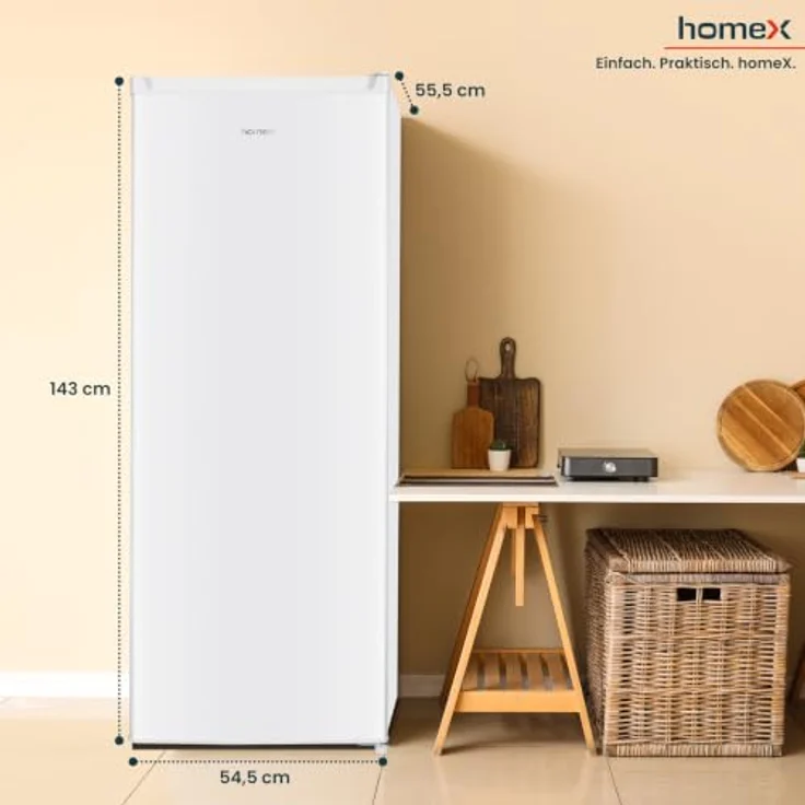 homeX CS2422E-W Kühlschrank ohne Gefrierfach, 242 Liter Nutzinhalt, freistehend, 143 cm hoch, weiß, leise mit LED-Beleuchtung – Bild 4