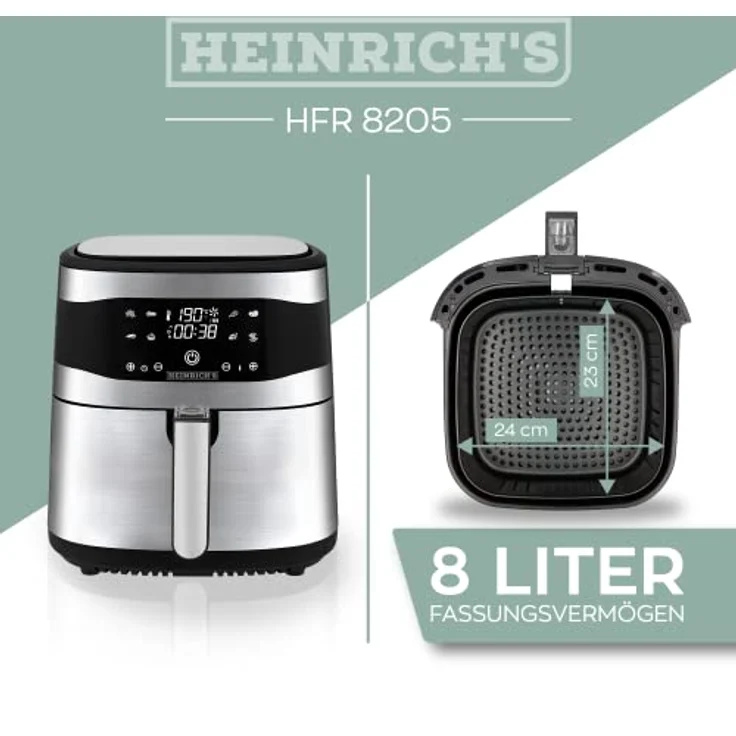 Heinrich´s Heißluftfritteuse HFR 8205, 1800,00 W, Air fryer, Fritteuse, Luftfritteuse, Touch-Display, 8 Programme – Bild 2