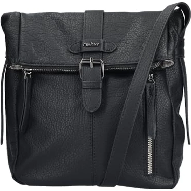 Rieker Umhängetasche, Damen-Handtasche aus Lederimitat, schwarz, mit Überschlag und Schnallenverschluss, verstellbarem Schulterriemen, 1 Hauptfach und 1 Vordertasche – Bild 1