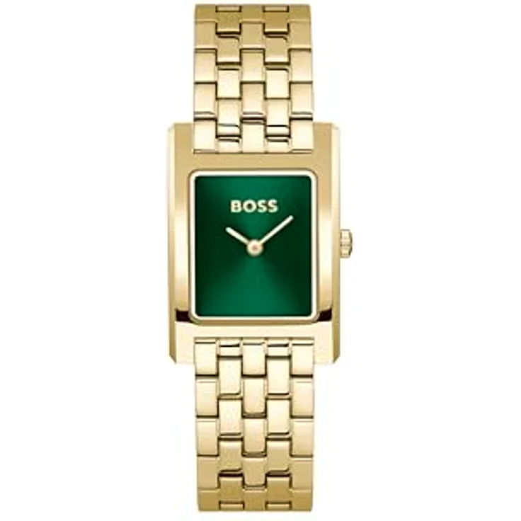 BOSS Lucy, Zwei-Zeiger-Quarzwerk-Uhr für Damen mit quadratischem Gehäuse und grünem Sonnenstrahlzifferblatt, goldfarbenes Edelstahlarmband - 1502785 – Bild 1
