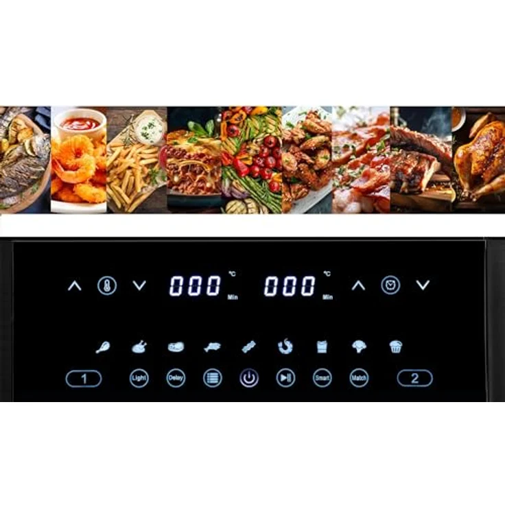 Linsar Dual Zone Heißluftfritteuse mit Doppelkammer, 8L Air Fryer 2 Körben, Touchscreen, Dual Cook, Schwarz – Bild 5