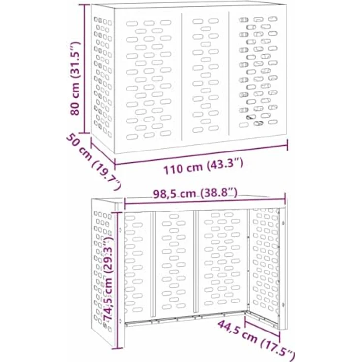 vidaXL Klimaanlagenabdeckung Weiß, wetterfest, 110 x 50 x 80 cm, Stahl, modernes Design – Bild 3