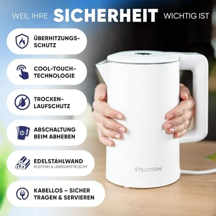 Stillstern Wasserkocher mit Temperatureinstellung [1,7L | 40-55-70-85-100°C], 12 Std. Warmhalten, Präzisionsausguss aus Edelstahl, Anti-Fingerprint, Schnelles Aufheizen [2200W], Leise, Stabiler Halt – Bild 2