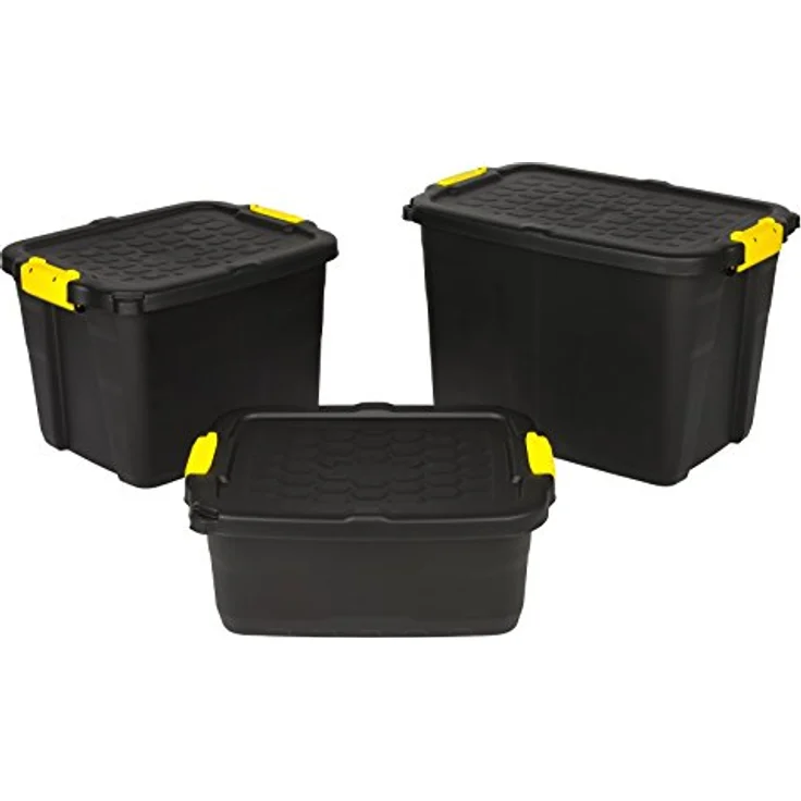 Kreher abschließbare Aufbewahrungsboxen mit Deckel, TOUGH-Serie, bruchsichere Transportboxen aus Kunstststoff, Schwarz, verschiedene Größen (24 Liter) – Bild 2