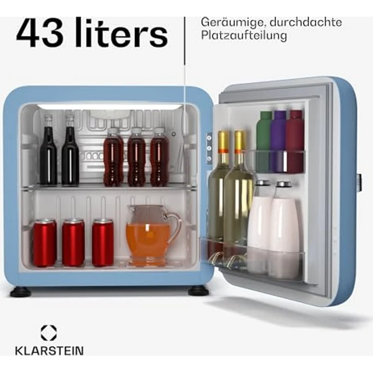 Klarstein Audrey Evo Mini Kühlschrank, 43 Liter, Retro-Design, leise (40 dB), reversible Tür, 49.5 cm hoch, blau – Bild 2