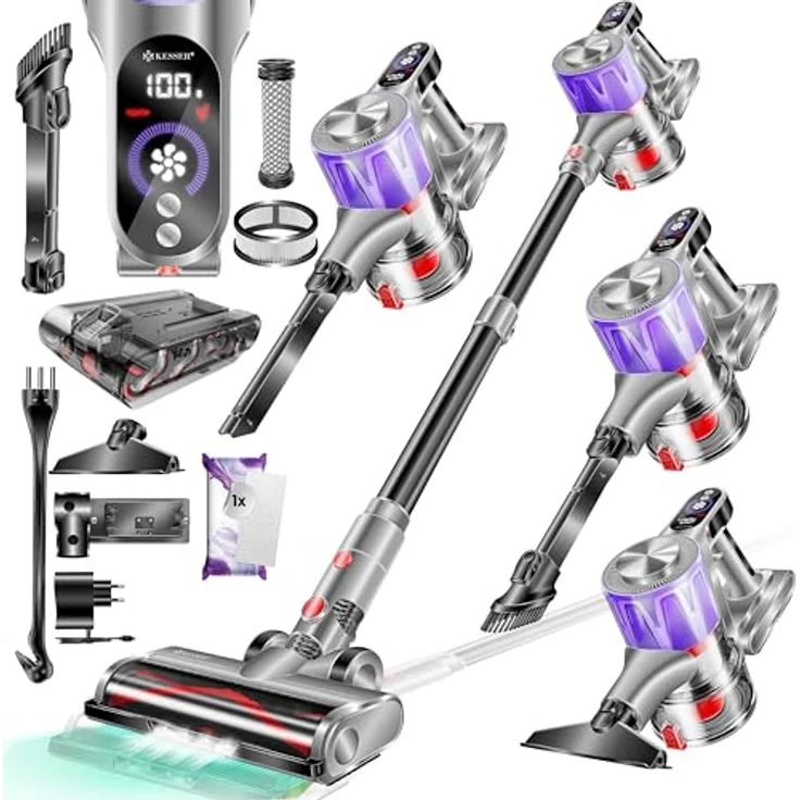 KESSER® Akku-Staubsauger 2in1 | Handstaubsauger ohne Beutel mit HEPA-Filter | Akkusauger bis 45 Min. Laufzeit + Fugendüse & Staubbürste | LED-Licht XL Staubbehälter für Hartböden Teppich Tierhaare, in Blau – Bild 1