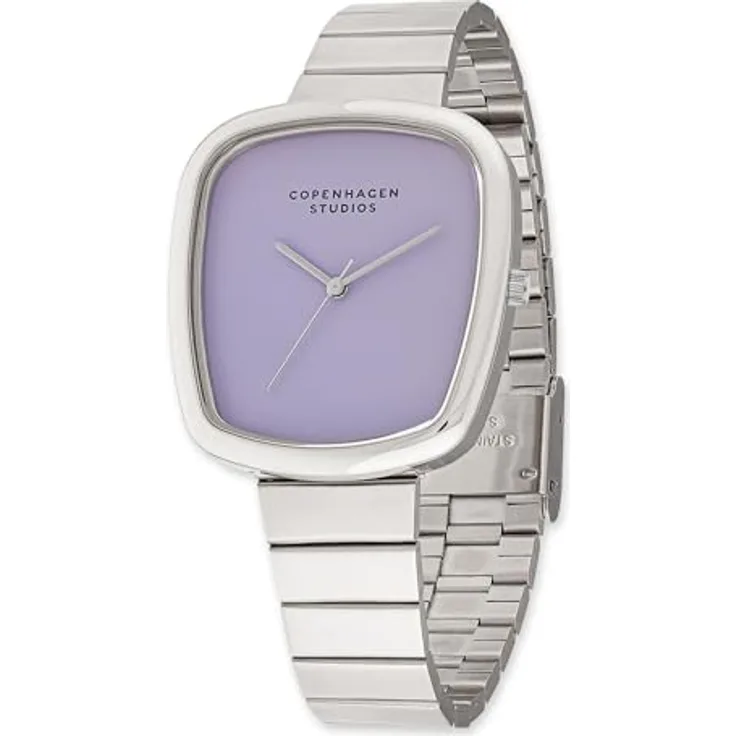Copenhagen Studios Curved Watch Silber, 34 mm - Elegante Damenuhr aus poliertem Edelstahl mit Quarzwerk, 3 ATM wasserdicht, kratzfest
