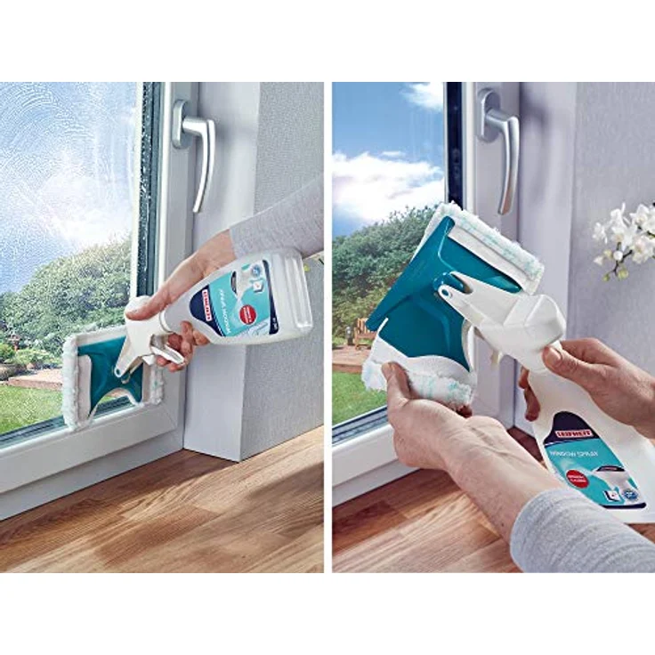 Leifheit Window Spray Cleaner micro duo Fensterputzer zum Einsprühen und Einwaschen, Fensterwischer mit flexiblem Gelenk, austauschbarer Fensterreiniger – Bild 4