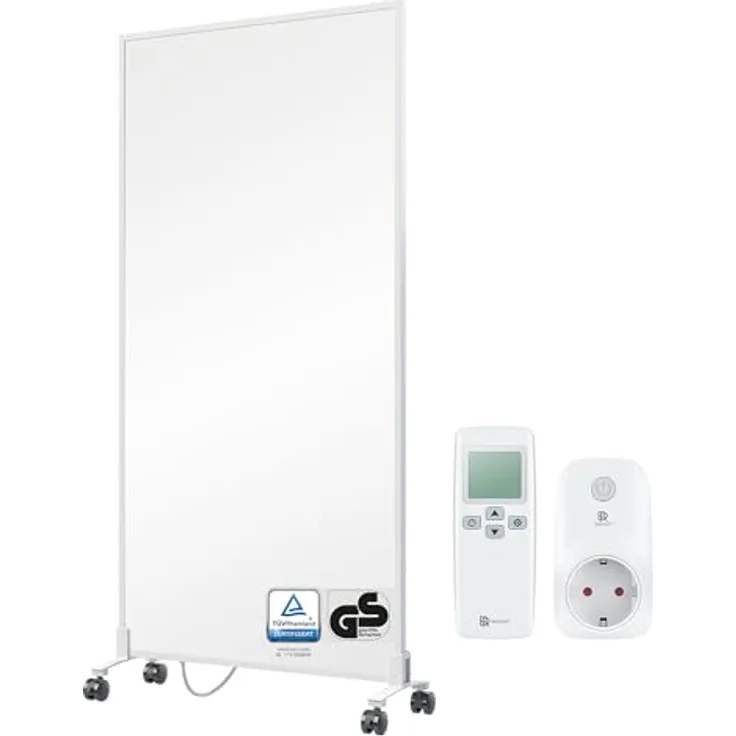 BR Bringer Infrarotheizung Standgerät - 1000 Watt - Energiesparend - Mobile Elektroheizung mit Standfüßen auf Rollen, Smart Thermostat und Fernbedienung - 5 Jahre Garantie, TÜV (weiß)