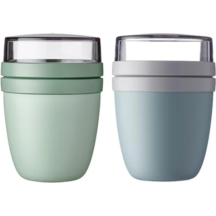 Mepal Lunchpot Ellipse Mixed, Müslibecher to go in Nordic Sage + Nordic Green, mit 500 ml und 200 ml Fächern, gefrier- und mikrowellengeeignet, BPA-frei, spülmaschinenfest – Bild 1