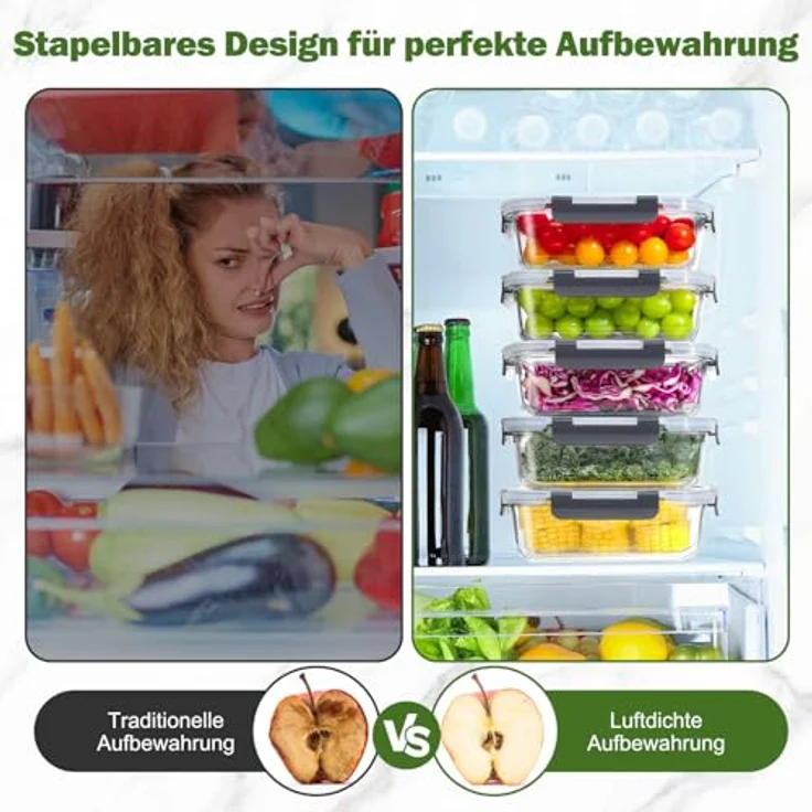 YASHE Glas-Frischhaltedosen LN-12PCS, 12 Behälter, 6,75 L, luftdicht und stapelbar, Grau – Bild 6