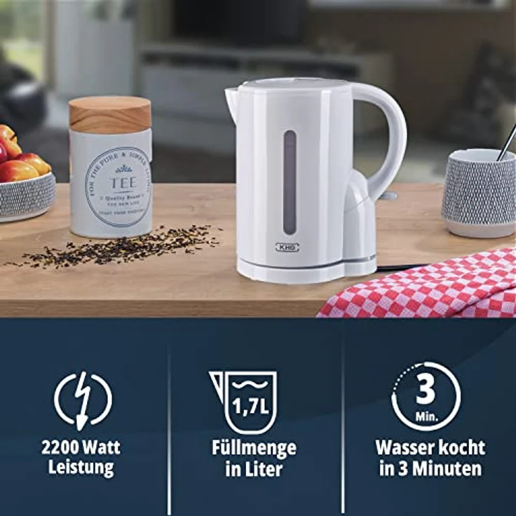 KHG Wasserkocher WK-170 W, 1,7 Liter Fassvermögen, weiß aus Metall & Kunststoff – Bild 2
