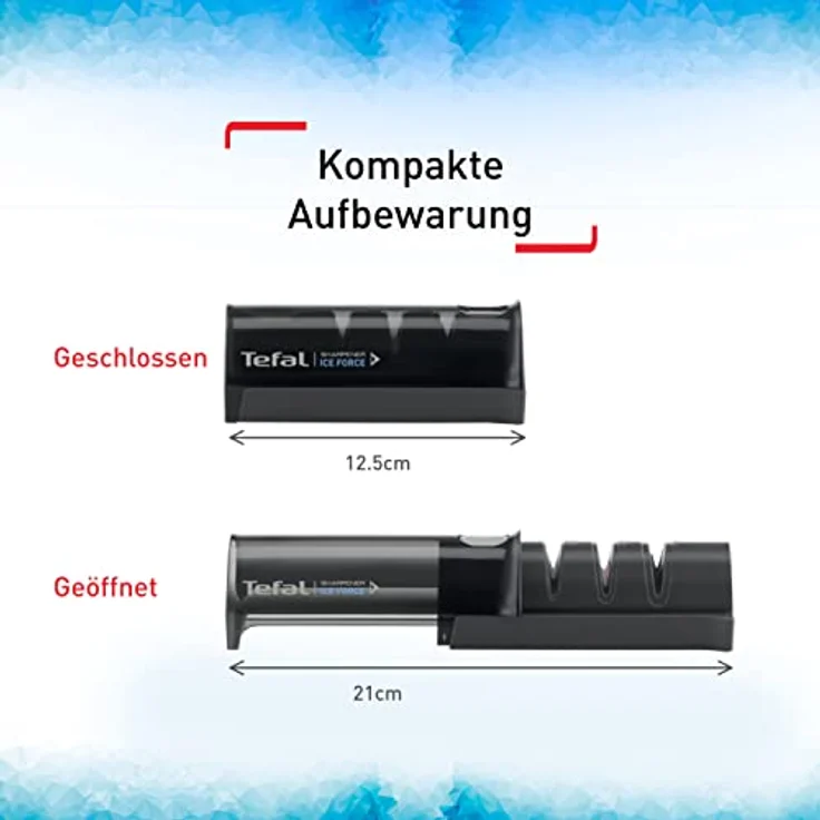 Tefal K26505 Ice Force Messerschärfer | 3-Schritte-Schleifprozess | nachschärfen + ausbessern | gut für Edelstahlmesser | platzsparende Aufbewahrung | japanische Keramikschleifscheibe | Schwarz – Bild 4