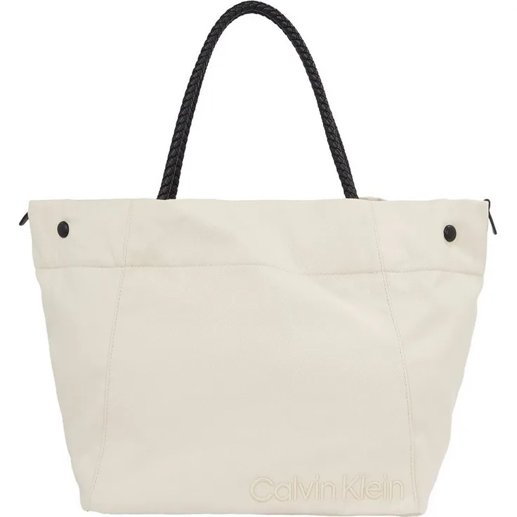 Calvin Klein Shopper SUMMER STORY LARGE SHOPPER, Dk Ecru, Polyester Polyurethan Textil, mit Logoschriftzug