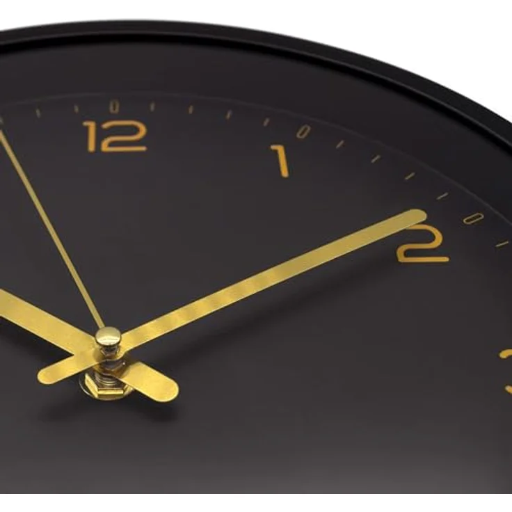 K&L Wall Art Digitale Wanduhr batteriebetrieben analoge Uhr ohne Tickgeräusche Wanduhren mit Datum und Wochentag Schwarz Gold – Bild 4